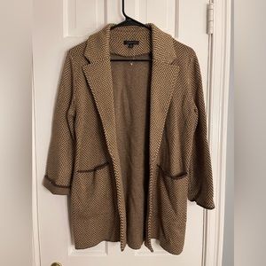 XS JCrew sweater blazer - cotton blend - neutral chevron style in medium brown.